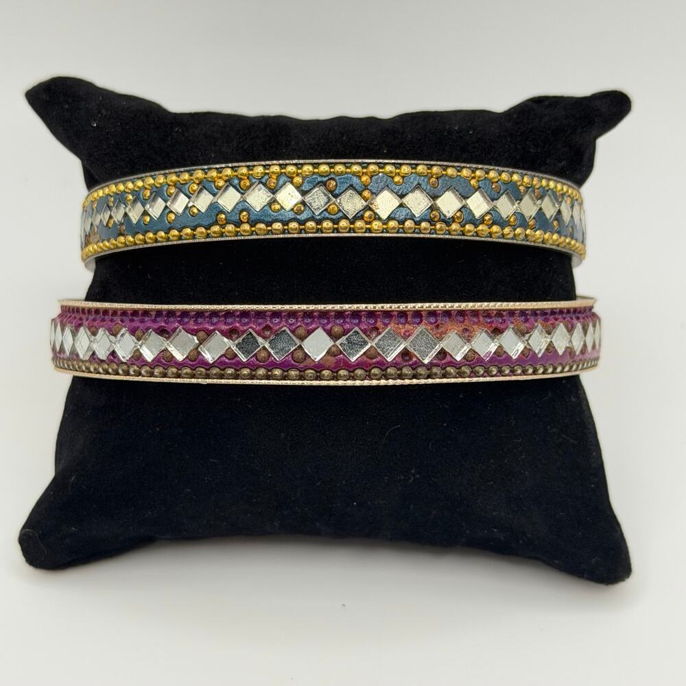 Vintage Indian Mirror Work Bangle Bracelet Set | Handcrafted Stack (2)